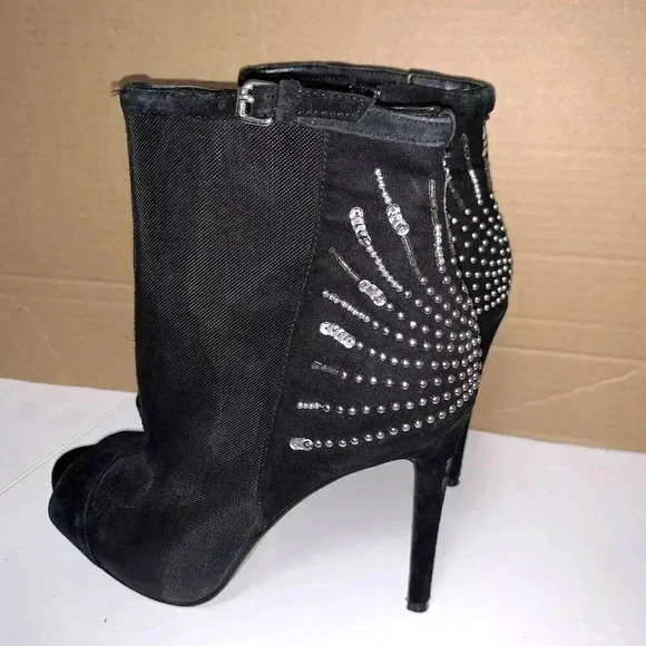 Guess Women's Polli Black Fabric Peep Toe Ankle, mesh style Boots 71/2 M. - Picture 2 of 10